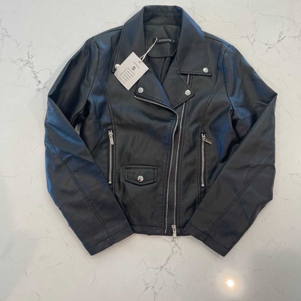 Women’s Faux Leather Moro Short Jacket Classic Black Leather Jacket for Women
